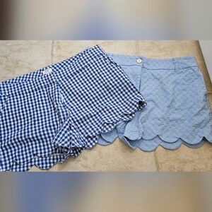 Blue Gingham and Light Blue Scalloped Women Shorts
